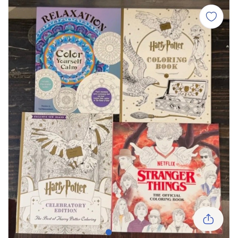 Lot of 4 Adult Coloring Books Harry Potter Stranger Things Mindfulness
